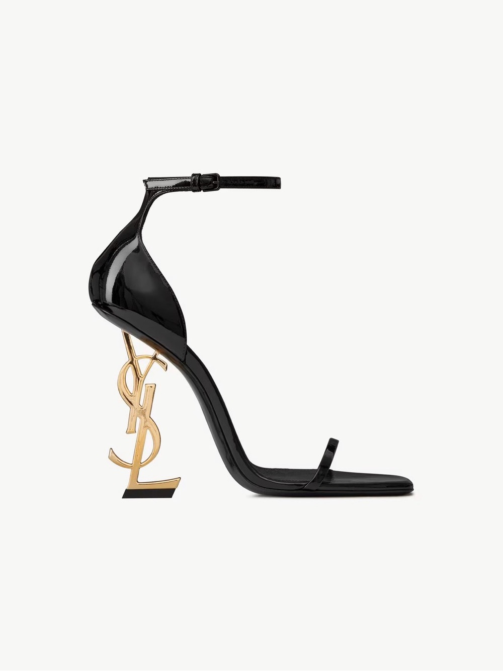SAINT LAURENT BLACK OPYUM 105MM PATENT LEATHER ANKLE-STRAP SANDALS // SIZE 6 🖤